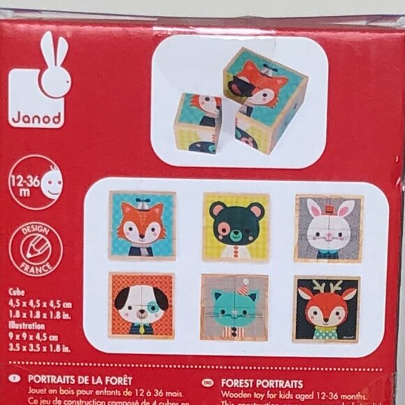 Janod My First Blocks Forest Portraits - Animals (4 wooden cubes) Brand New - Picture 8 of 13